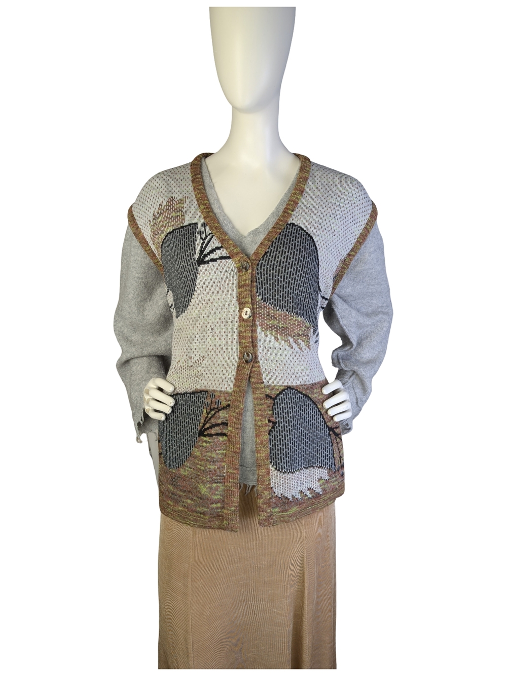 Vintage Abstract Leaf Sweater Vest Women’s XL Oversized Button Front Knit